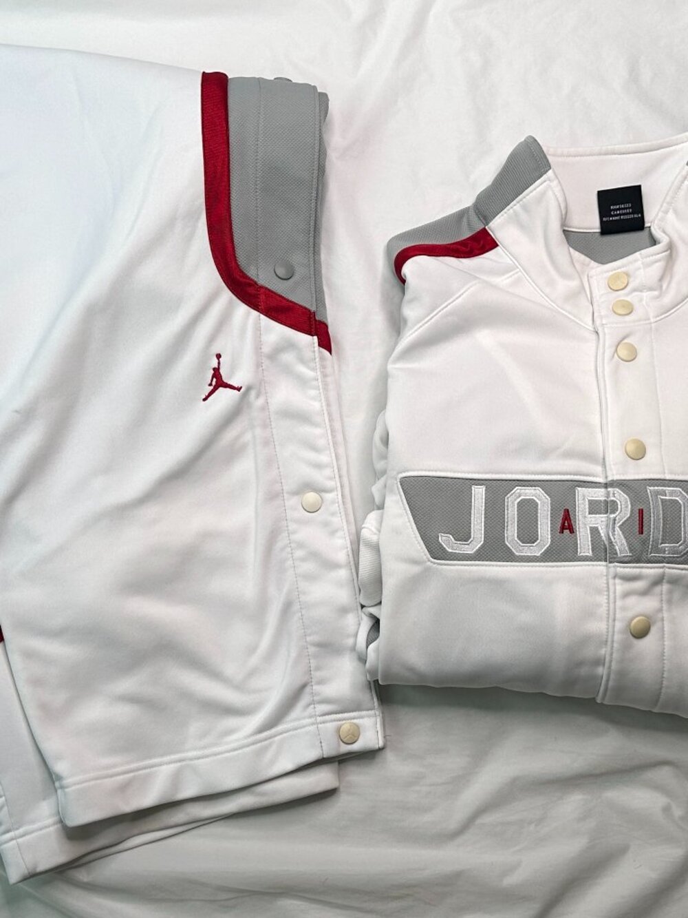 Vintage AIR JORDAN Jumpsuit 2 Piece Set XXL White Grey Jumpman Warm Up Suit